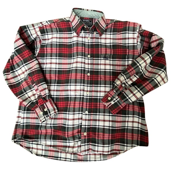 National Outfitters Men’s XL Plaid Button Down Shirt Red Green White Cotton - Picture 1 of 7